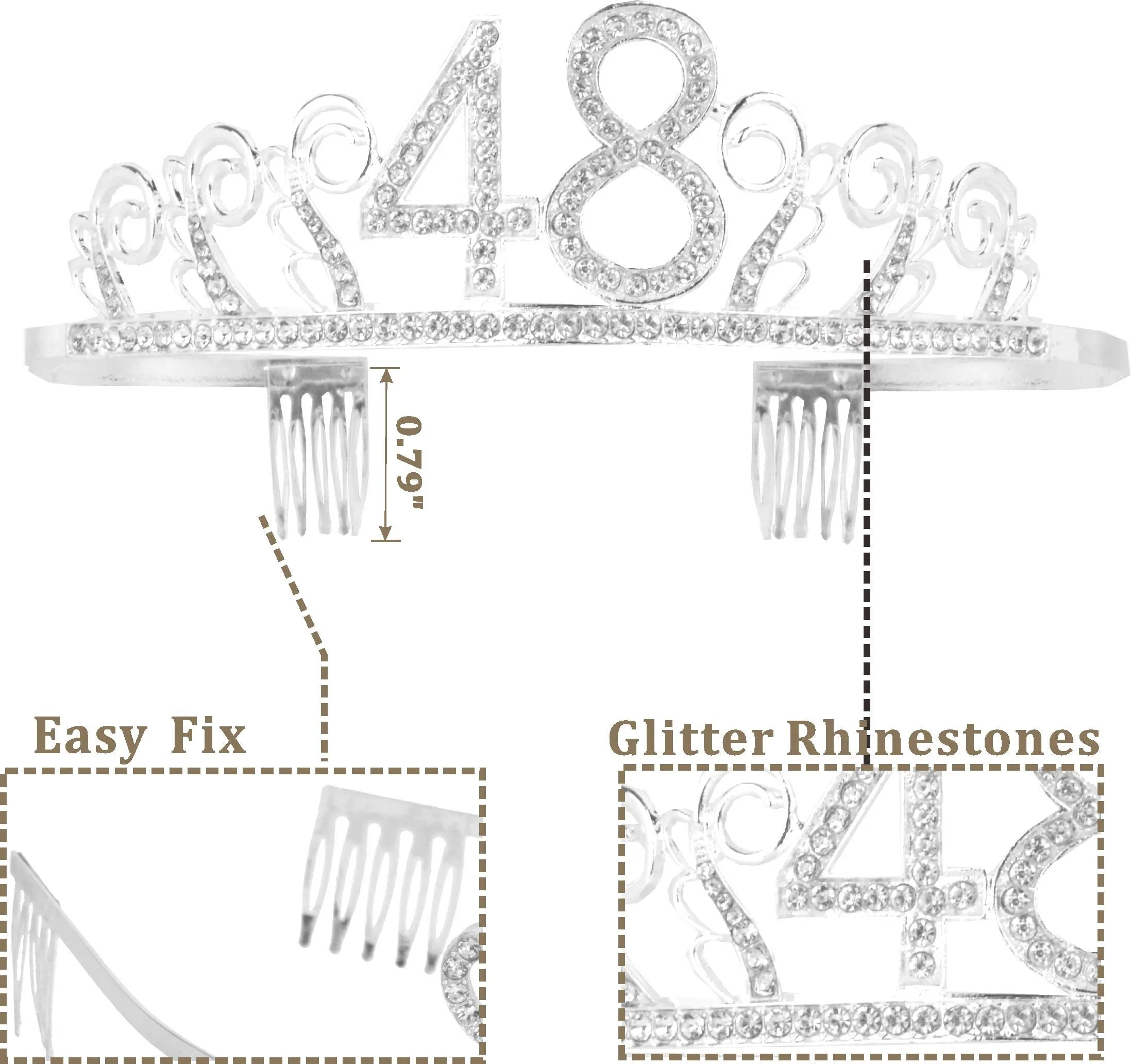 48th Birthday Gifts for Woman, 48th Birthday Tiara and Sash silver, HAPPY 48th Birthday