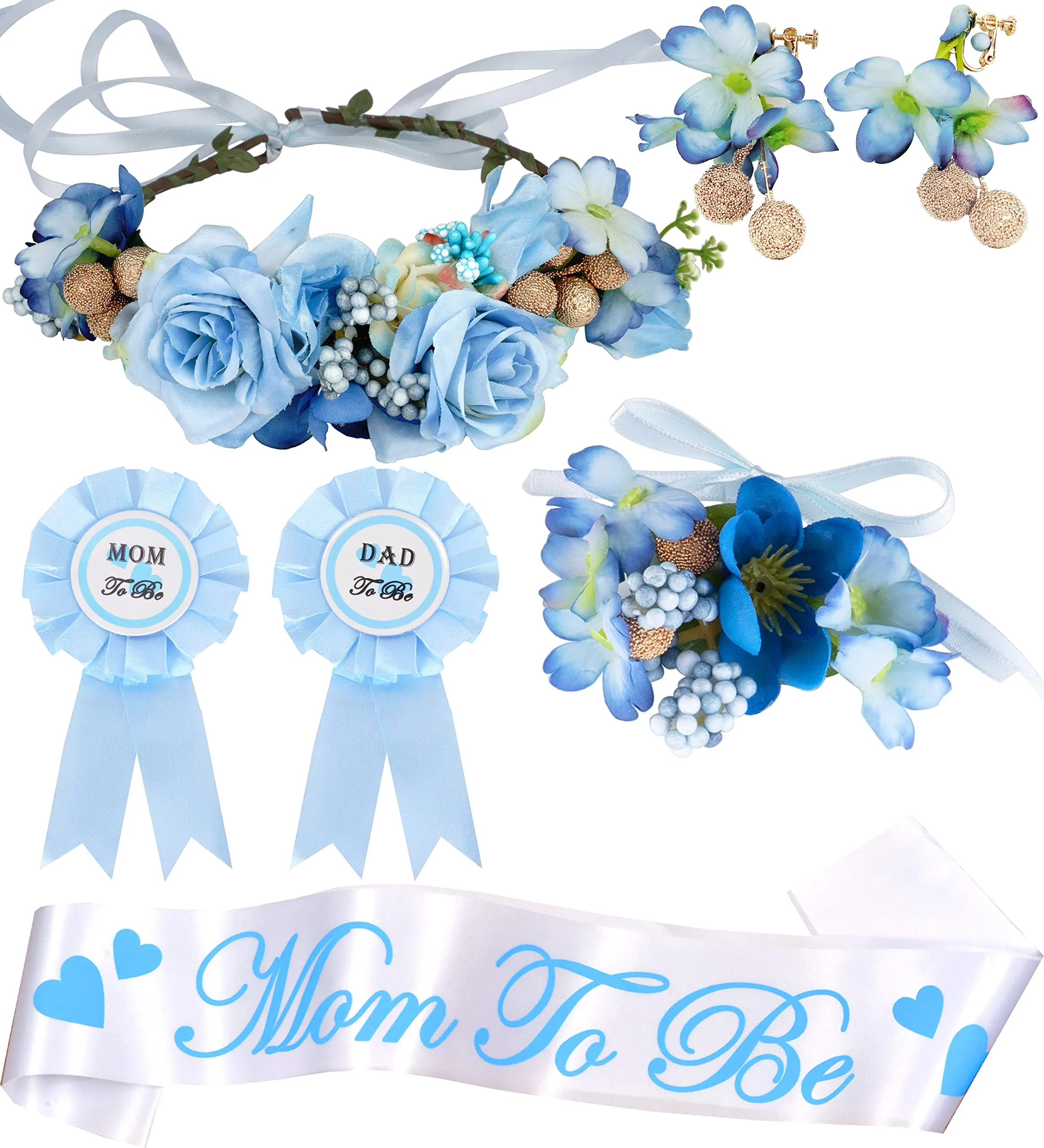 Baby Shower Decorations for Boy, Boy Baby Shower Favors, Mommy to Be Flower Crown Blue