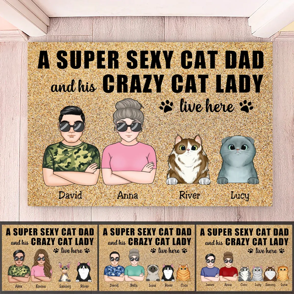 Cat Lovers - A Super Sexy Cat Dad And His Crazy Cat Lady Live Here - Personalized Doormat