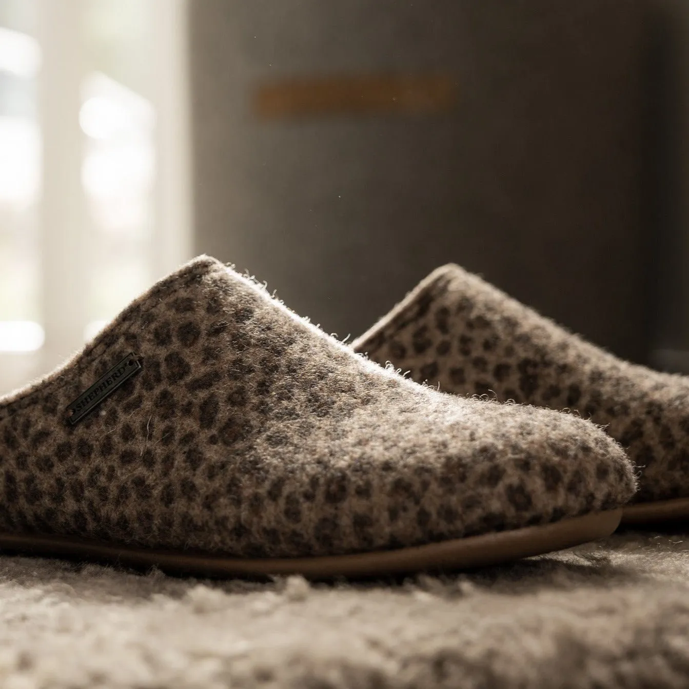 CILLA Shepherd Wool Slip On Slippers with Sole