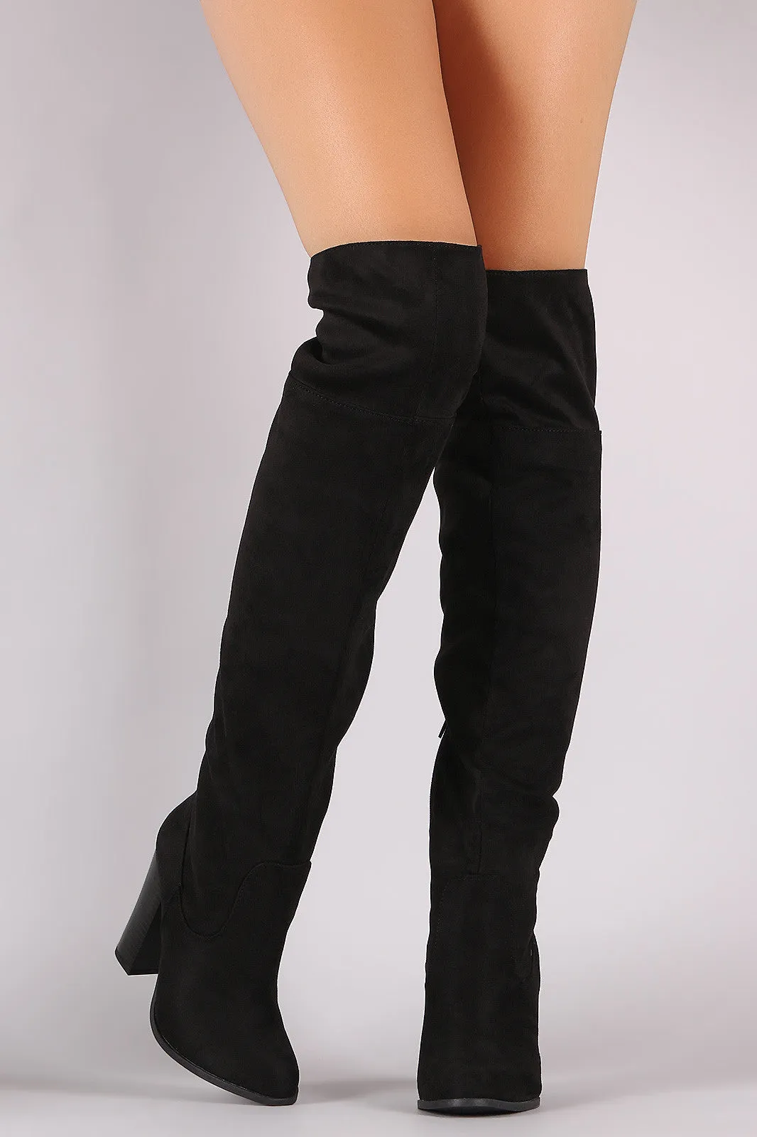 Corset Lace-Up Chunky Heeled Suede Over-The-Knee Boots