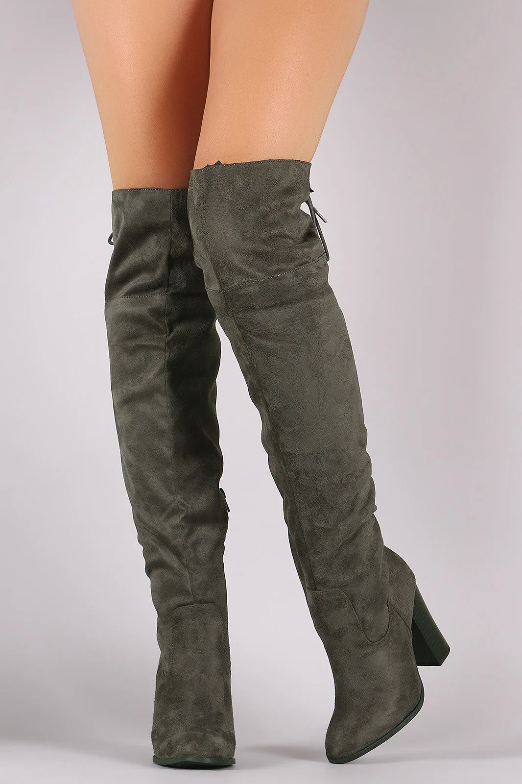 Corset Lace-Up Chunky Heeled Suede Over-The-Knee Boots