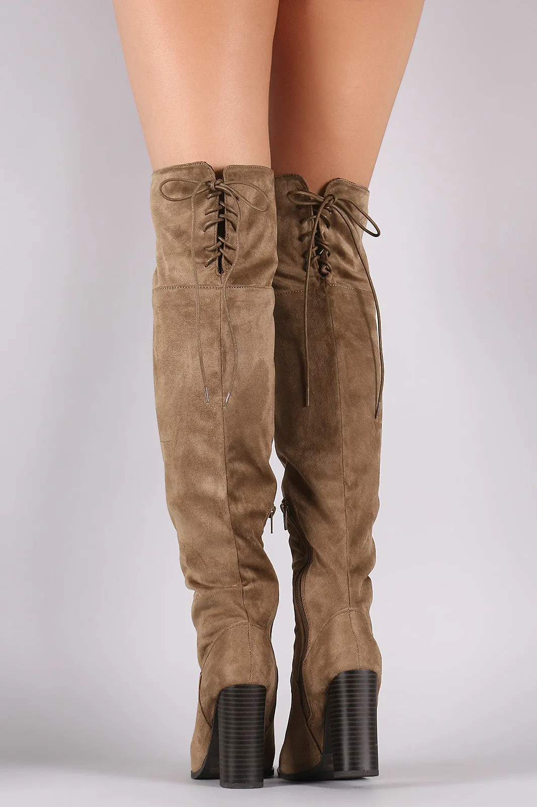 Corset Lace-Up Chunky Heeled Suede Over-The-Knee Boots