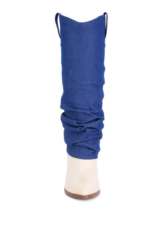 Fab Cowboy Boots With Denim Sleeve Detail