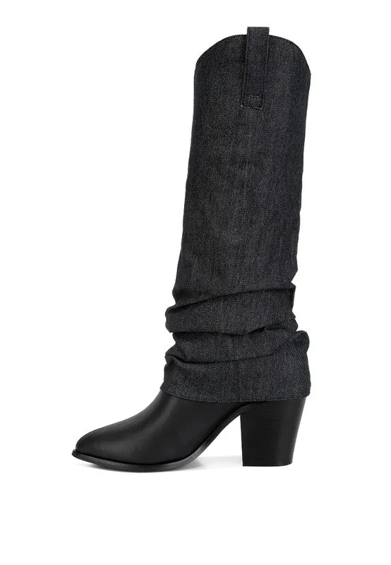 Fab Cowboy Boots With Denim Sleeve Detail