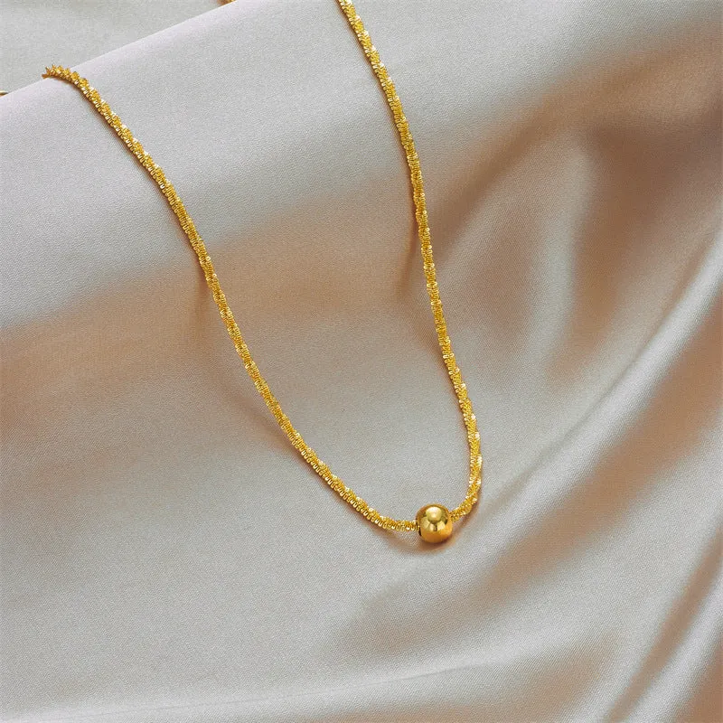 Fashionable metal titanium steel round bead thread wave collarbone chain versatile and minimalist necklace