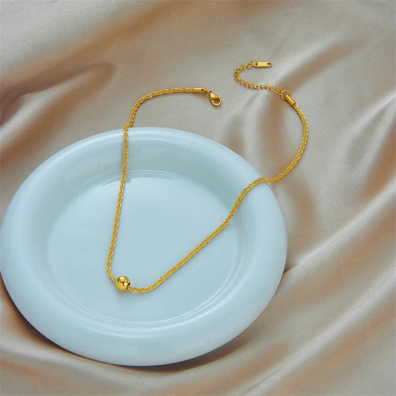 Fashionable metal titanium steel round bead thread wave collarbone chain versatile and minimalist necklace