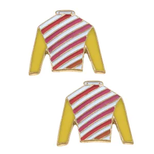 Ferdinand Racing Silks Stud Enamel Earrings - Pink & Yellow