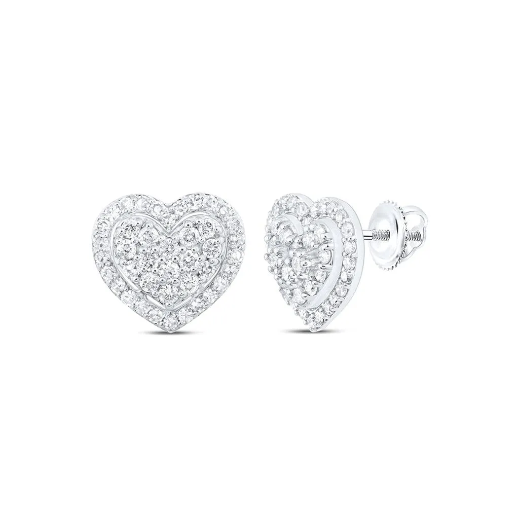 Heart Halo Stud Diamond Earrings .50cttw 10K Gold