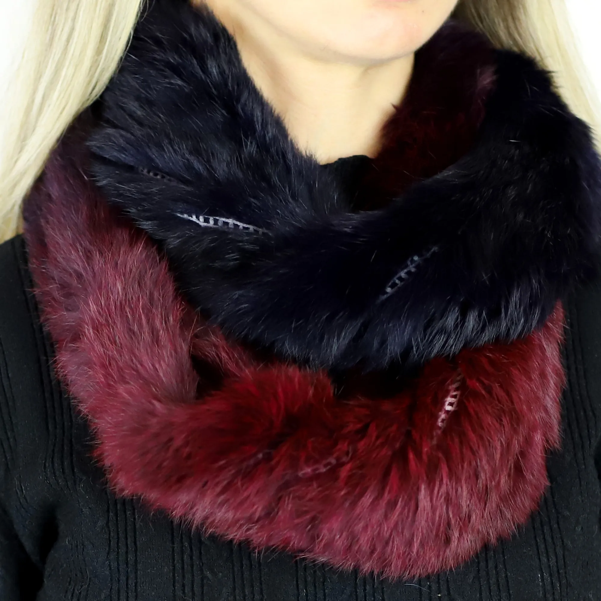 Infinity Cozy Fur Muffler - Navy/Wine