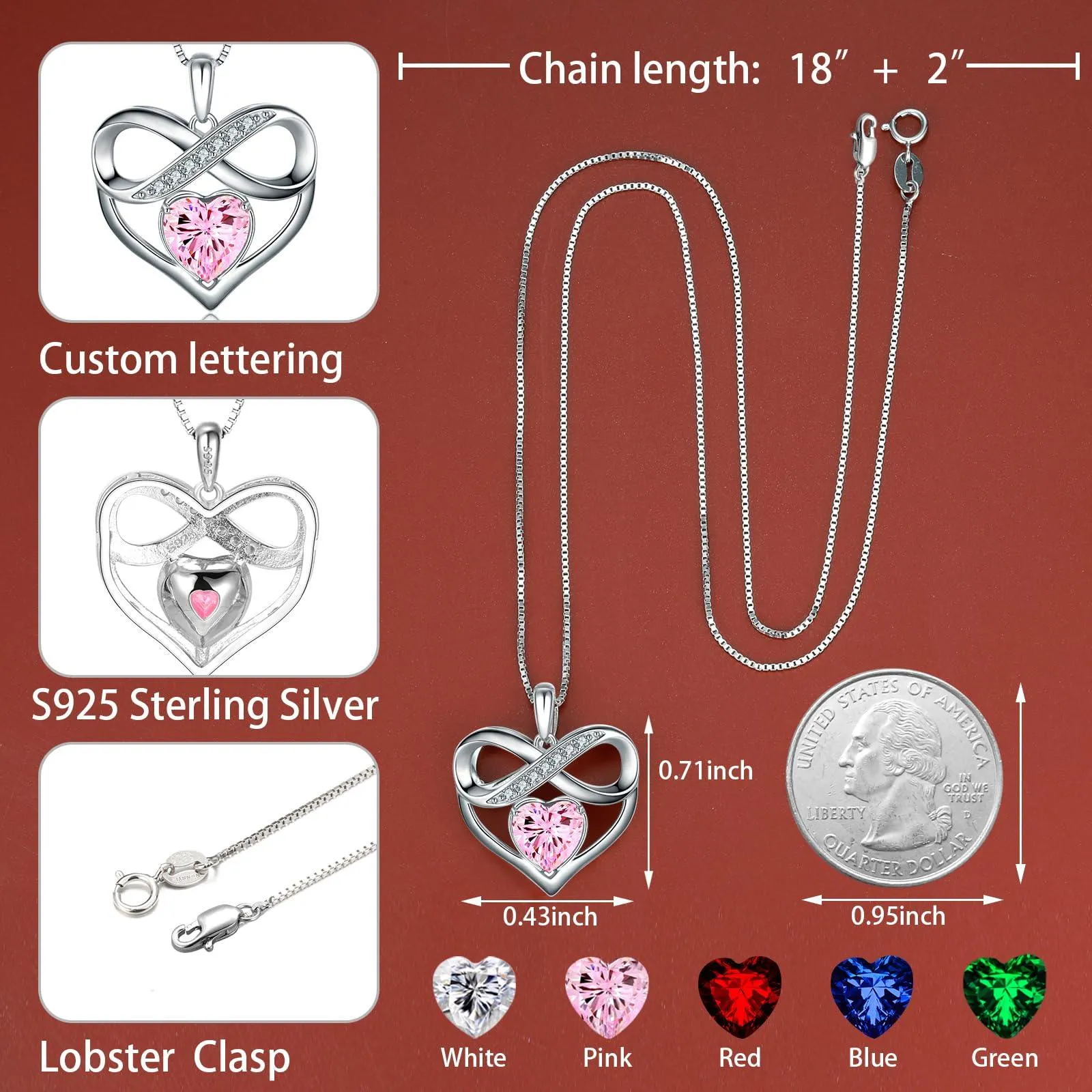 Infinity Love Heart Necklace Mother's day