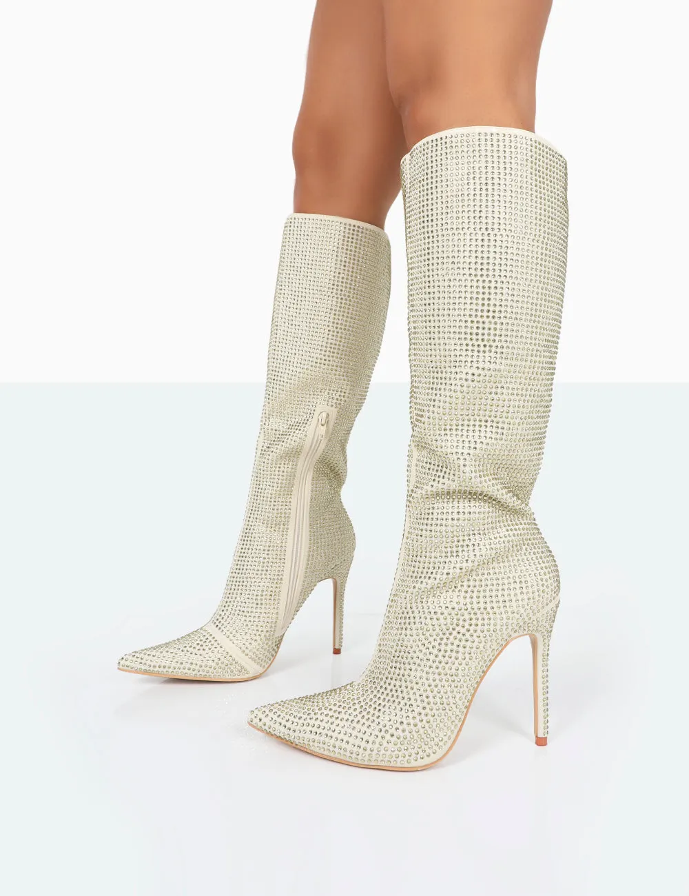 Lexi Gold Diamante Stiletto Knee High Boots