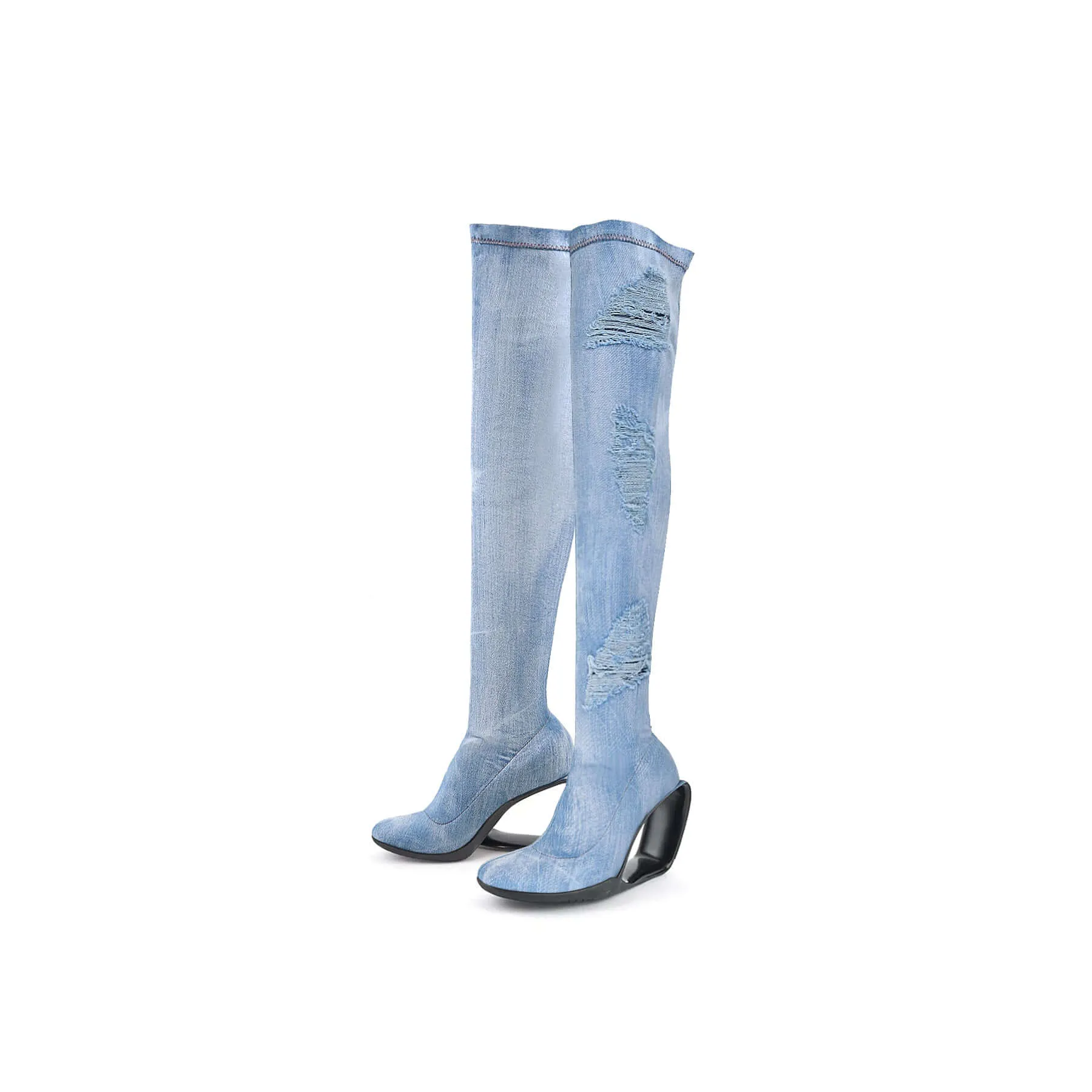 Over-The-Knee Ripped Denim Boots