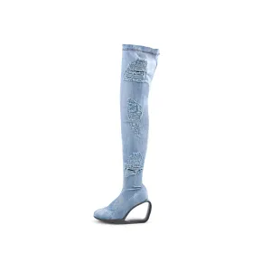 Over-The-Knee Ripped Denim Boots