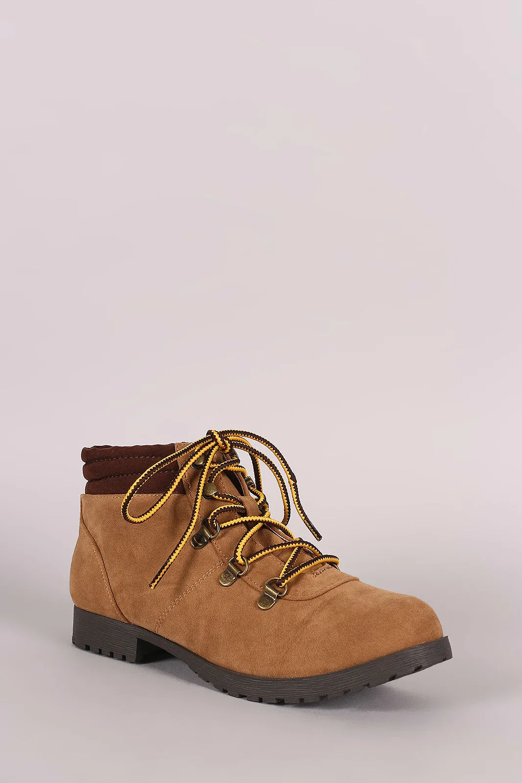 Qupid Suede Lace Up Work Ankle Boots