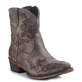 ROPER WOMEN'S BROWN LASER PRINT SNIP TOE WESTERN BOOTIES - 0902182518314