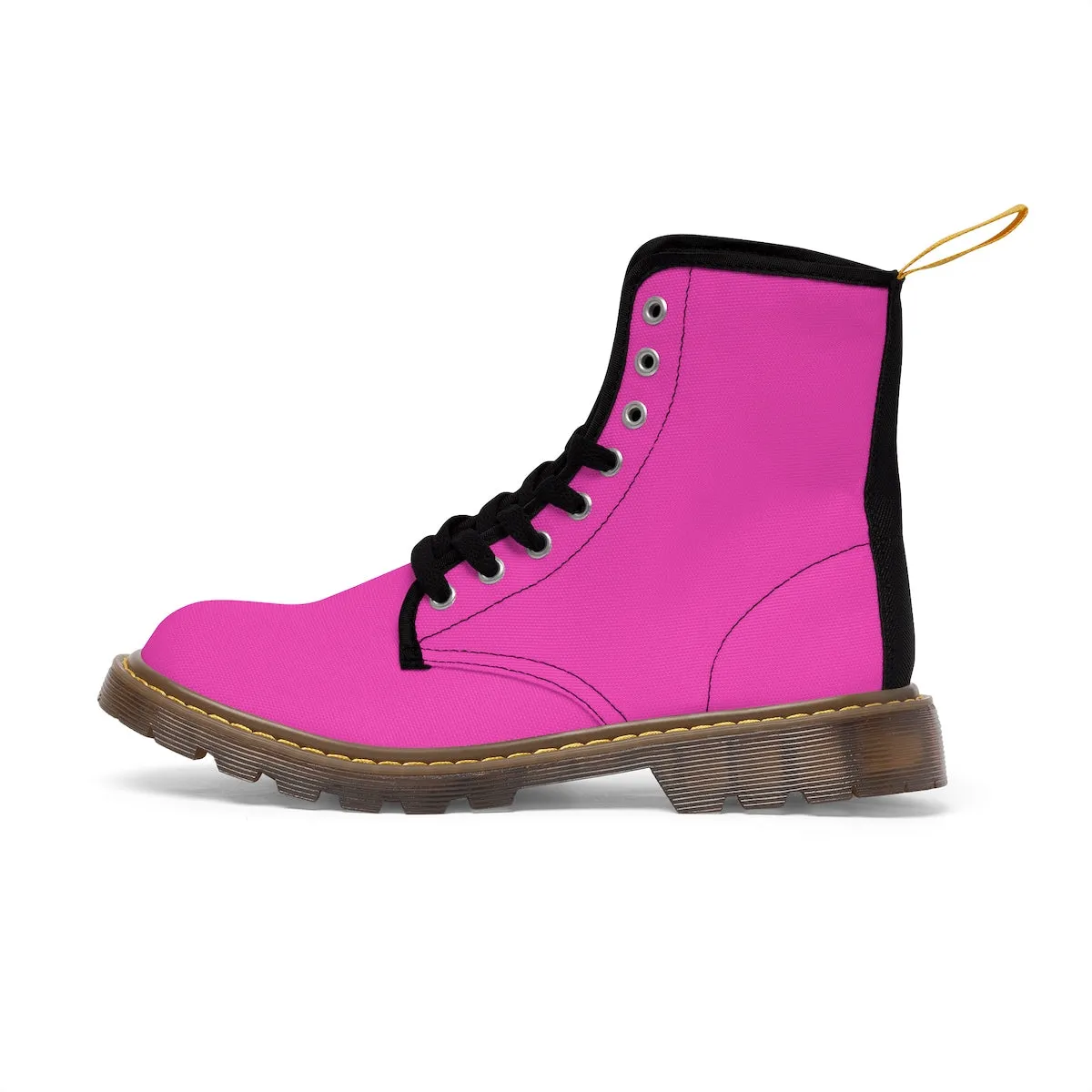 Rouge Pink Women's Boots, Modern Solid Color Winter Lace-up Toe Cap Hiking Boots