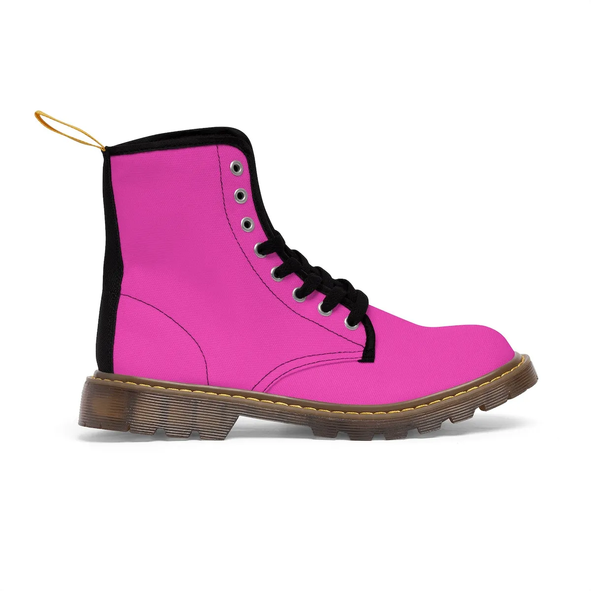 Rouge Pink Women's Boots, Modern Solid Color Winter Lace-up Toe Cap Hiking Boots