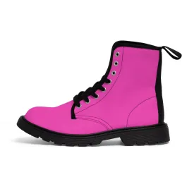 Rouge Pink Women's Boots, Modern Solid Color Winter Lace-up Toe Cap Hiking Boots