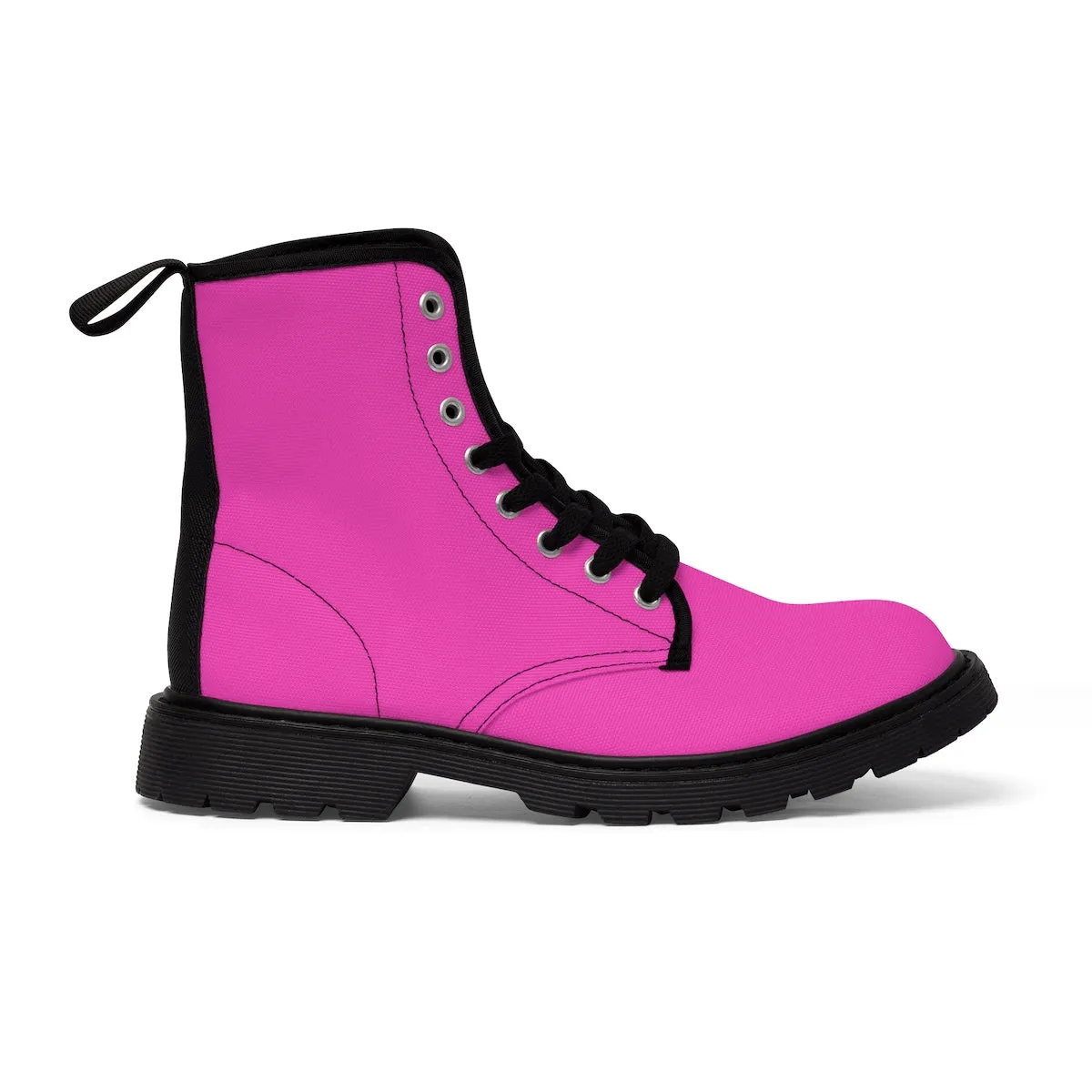 Rouge Pink Women's Boots, Modern Solid Color Winter Lace-up Toe Cap Hiking Boots