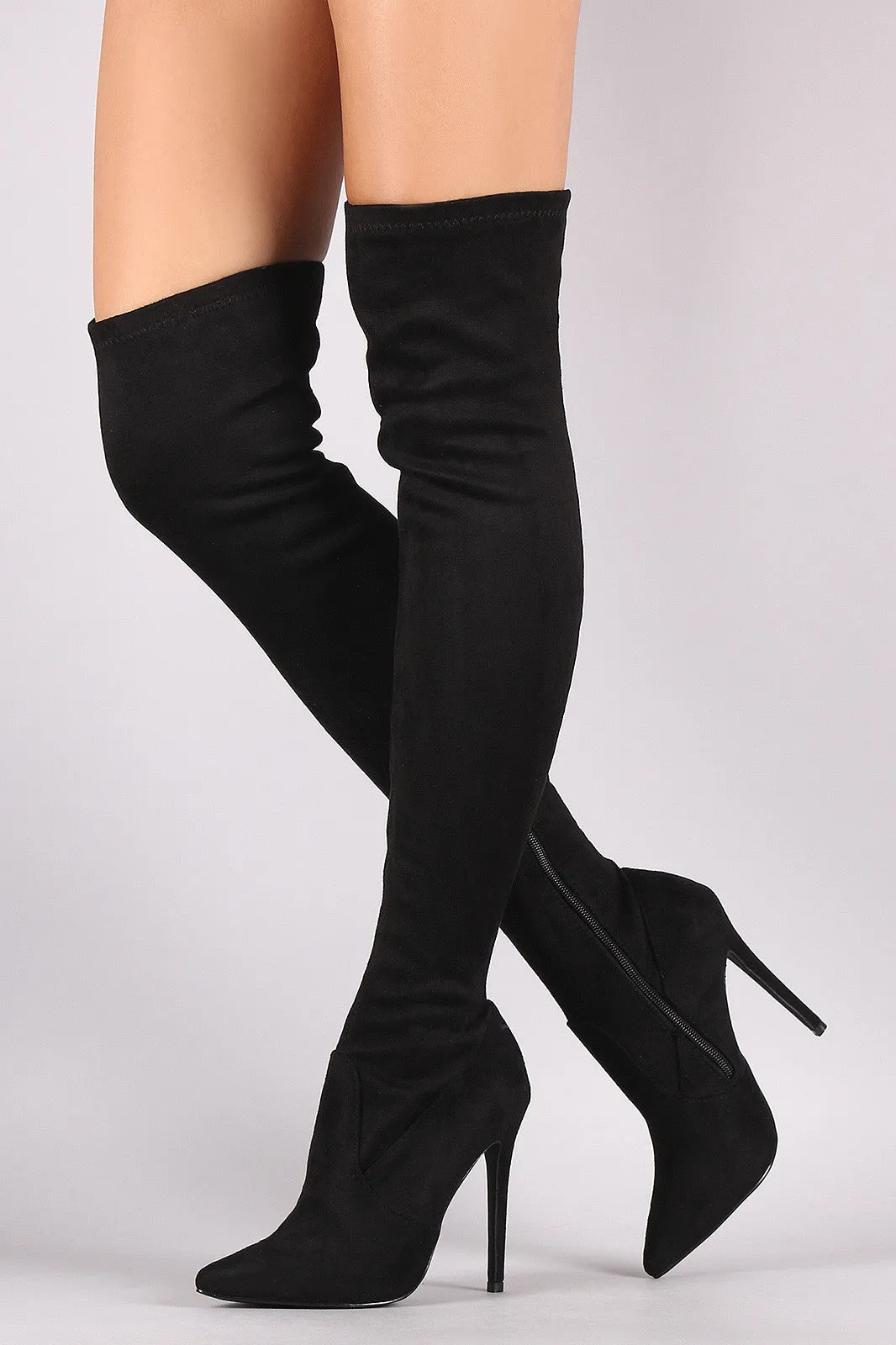 Shoe Republic LA Suede Pointy Toe Stiletto Over-The-Knee Boots