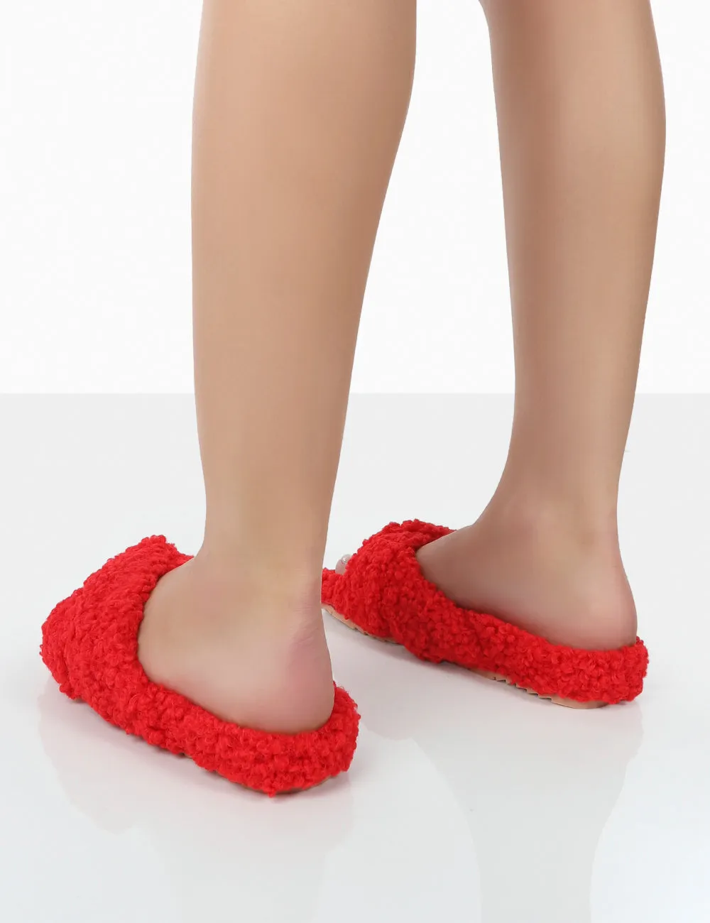 Slumber Red Teddy Cross Over Strap Slippers