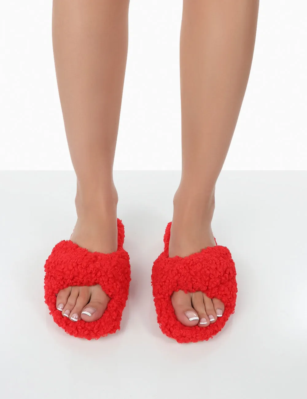 Slumber Red Teddy Cross Over Strap Slippers