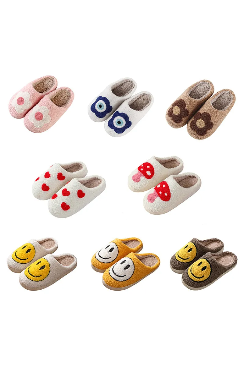 Smiley Flower Plush Cozy Slippers