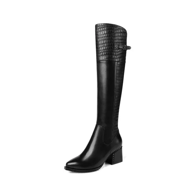 square heels zip up knee-high boots