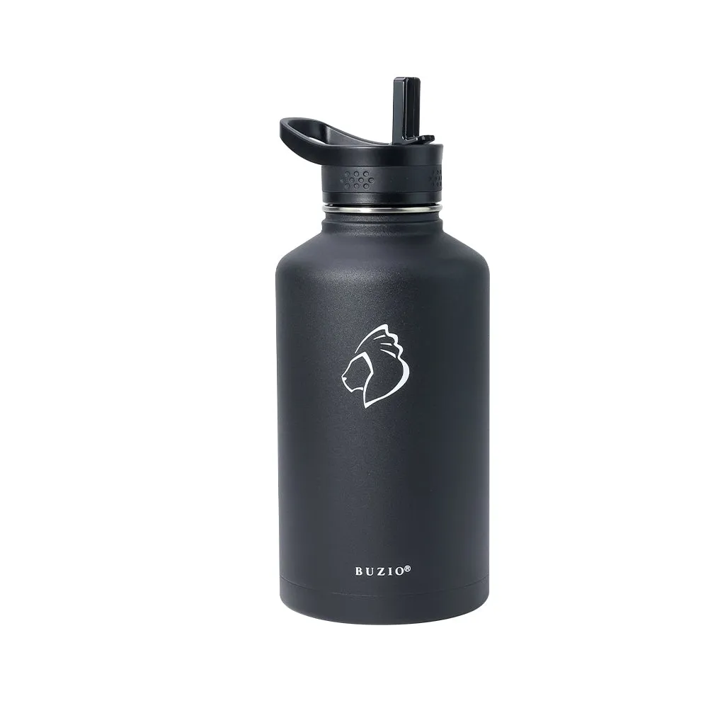 Stainless Steel Water Bottle with 3 Lid | Black | 64oz