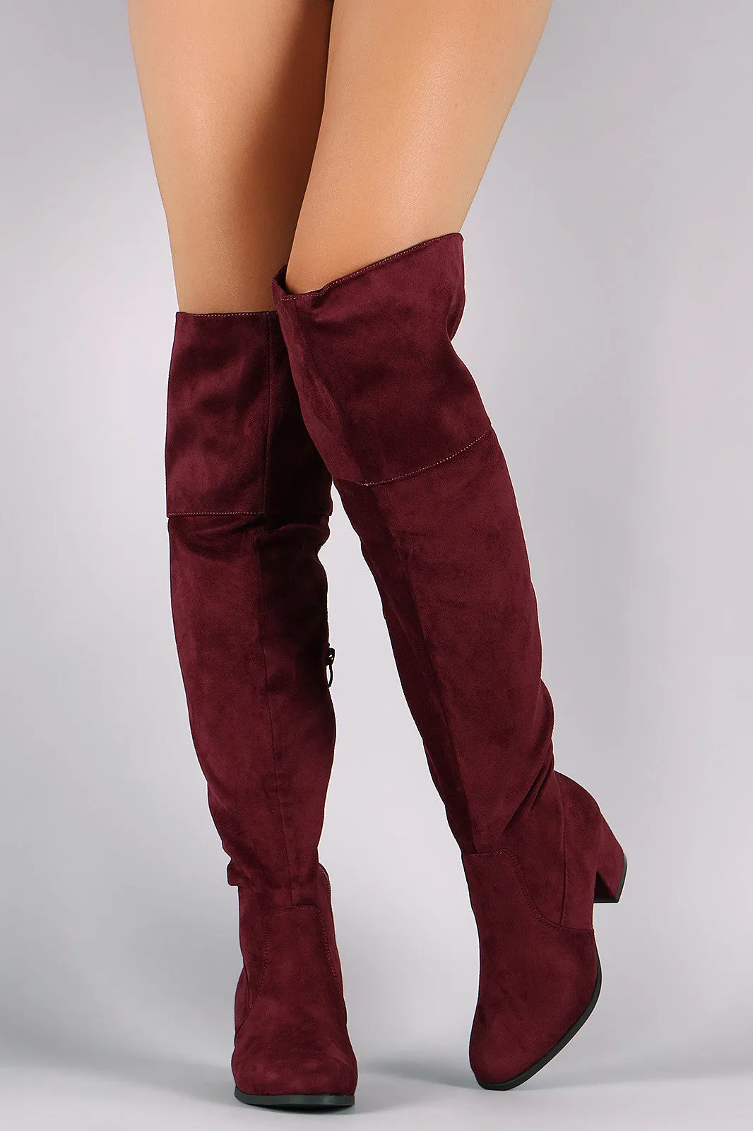 Suede Over-The-Knee Back Slit Block Heel Boots