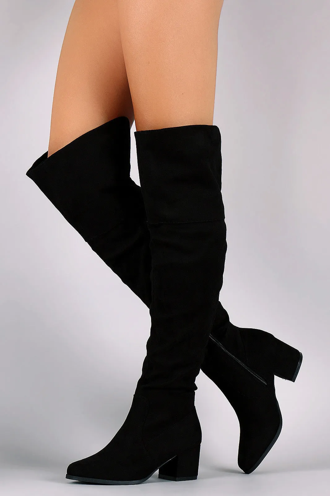 Suede Over-The-Knee Back Slit Block Heel Boots