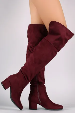 Suede Over-The-Knee Back Slit Block Heel Boots