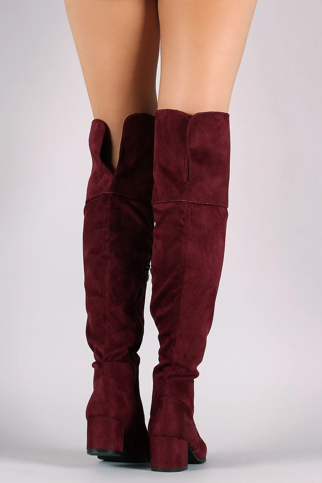 Suede Over-The-Knee Back Slit Block Heel Boots