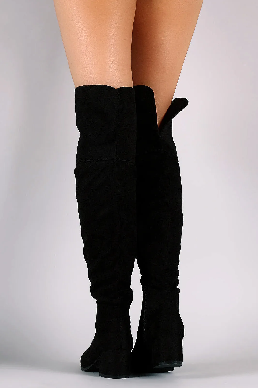 Suede Over-The-Knee Back Slit Block Heel Boots