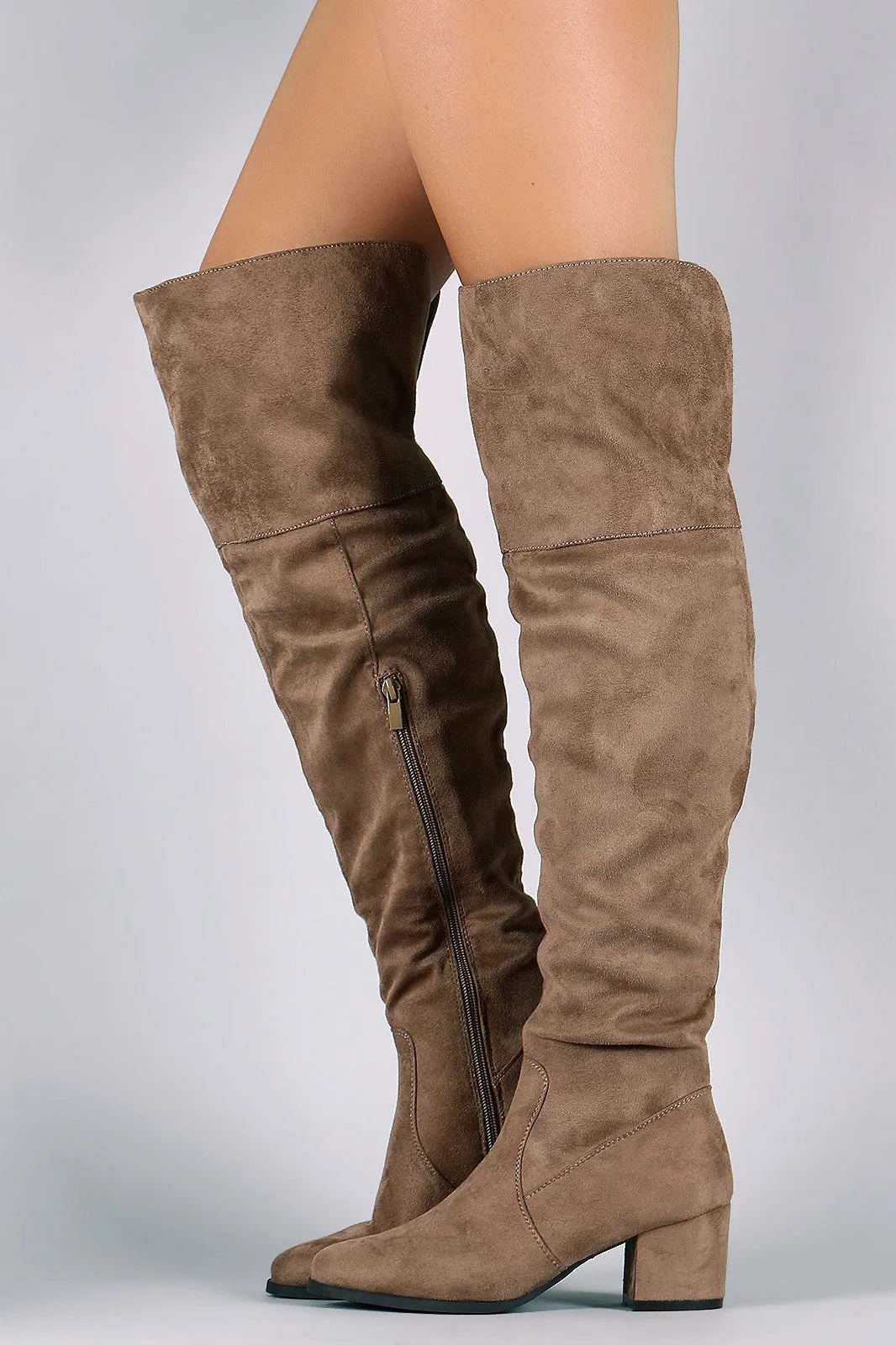 Suede Over-The-Knee Back Slit Block Heel Boots