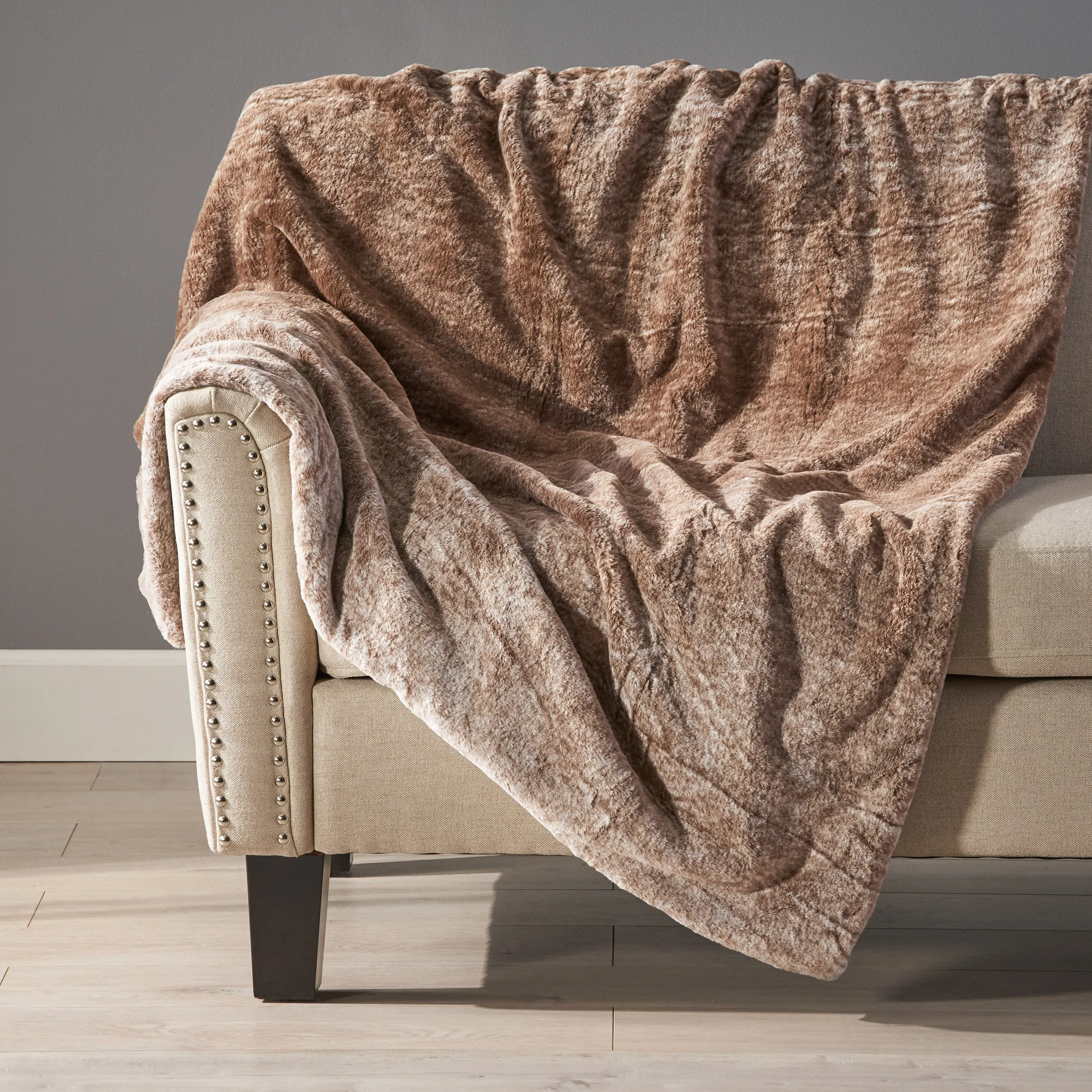 Tammy Faux Fur Throw Blanket, Light Brown