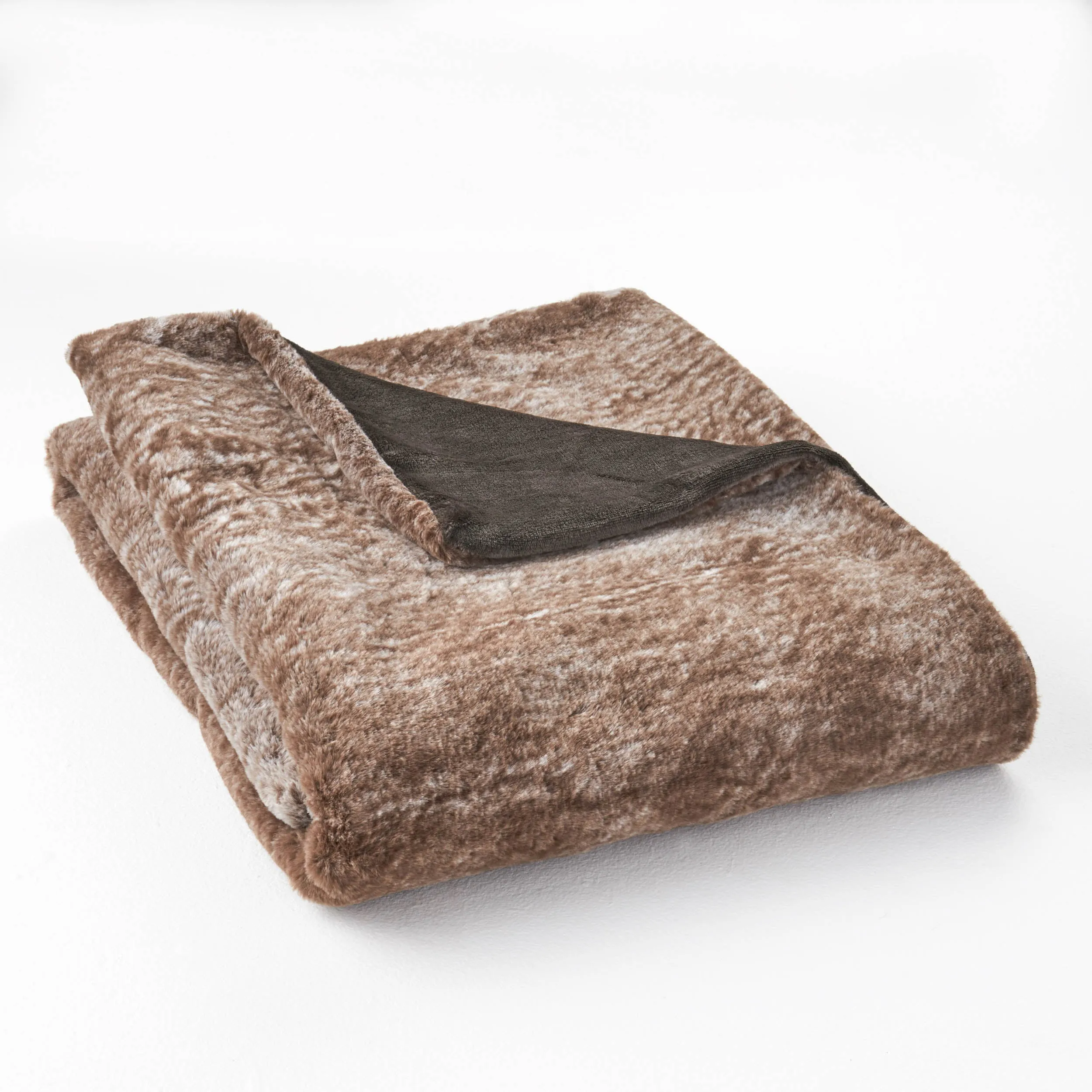 Tammy Faux Fur Throw Blanket, Light Brown