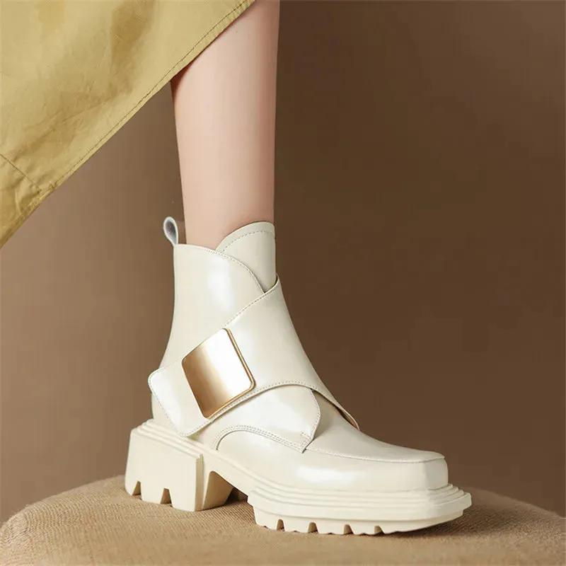 TEEK - Split Leather Square Toe Chunky Platform Boots