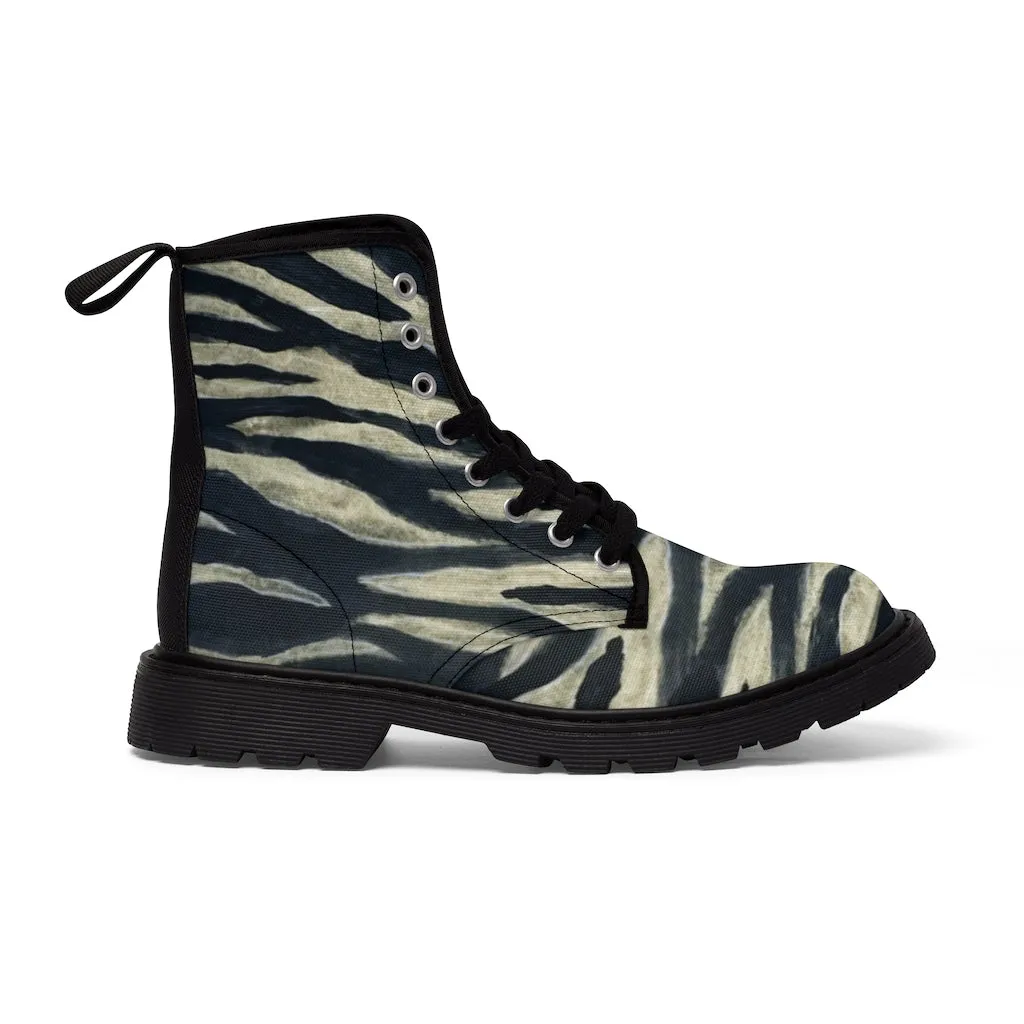 Tiger Striped Women's Canvas Boots, Animal Print Designer Ladies' Hiking Boots (US Size 6.5-11)