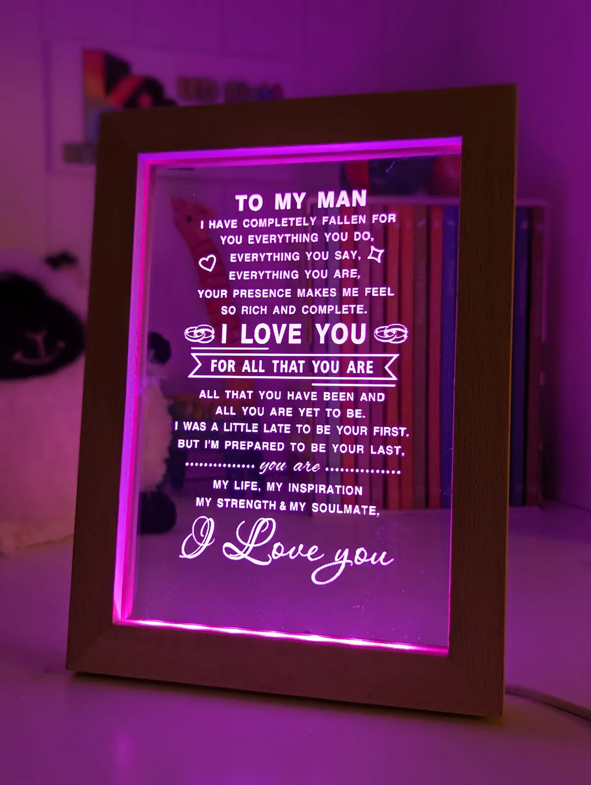 To My Man I Love You Motivational Quote 3D LED Night Light