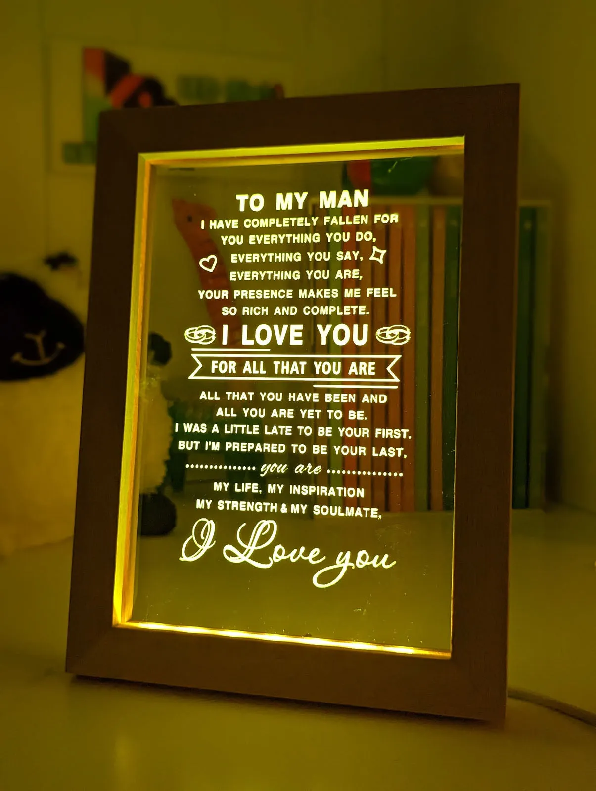 To My Man I Love You Motivational Quote 3D LED Night Light