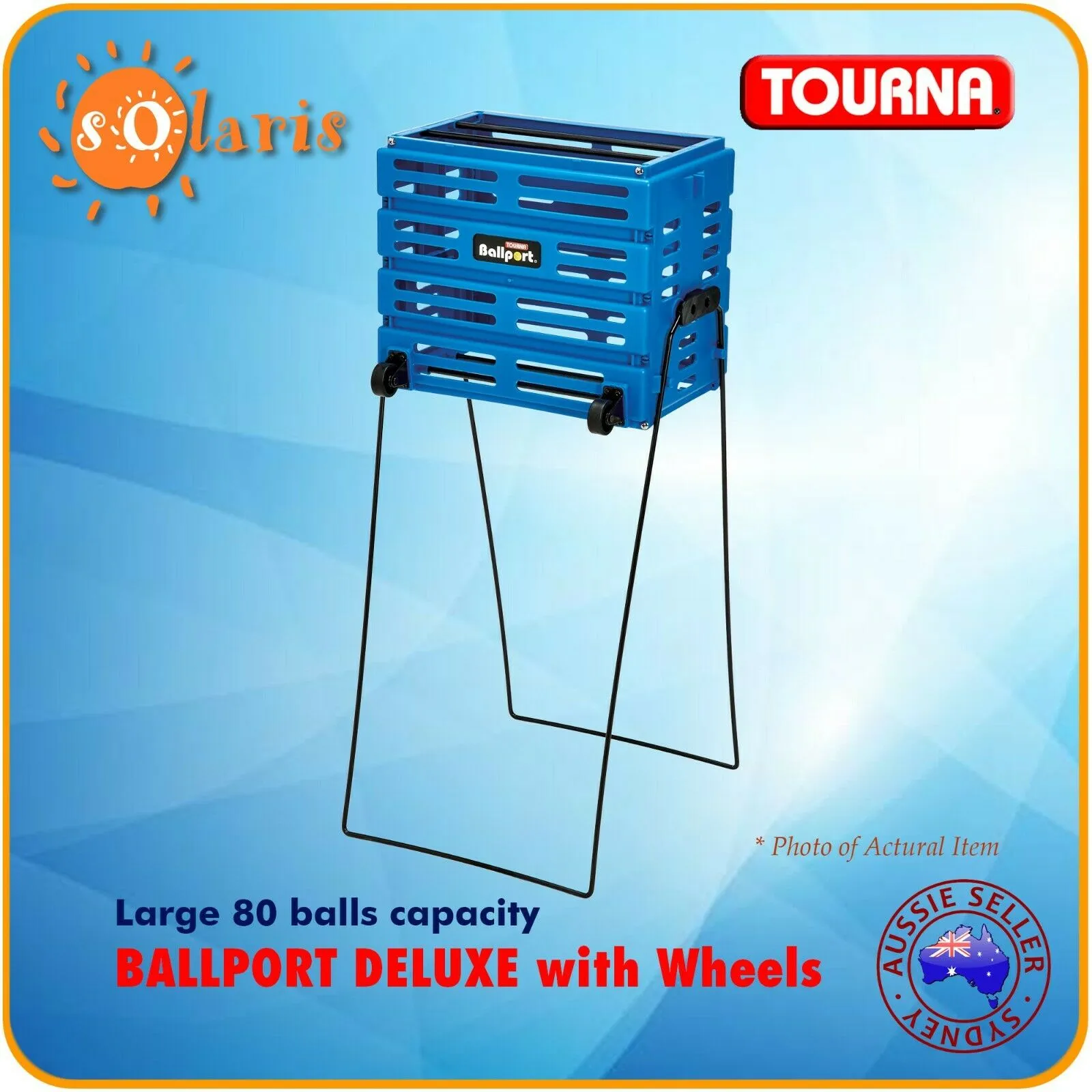 TOURNA BALLPORT Deluxe with Wheels Tennis Ball Pickup Basket - BLUE