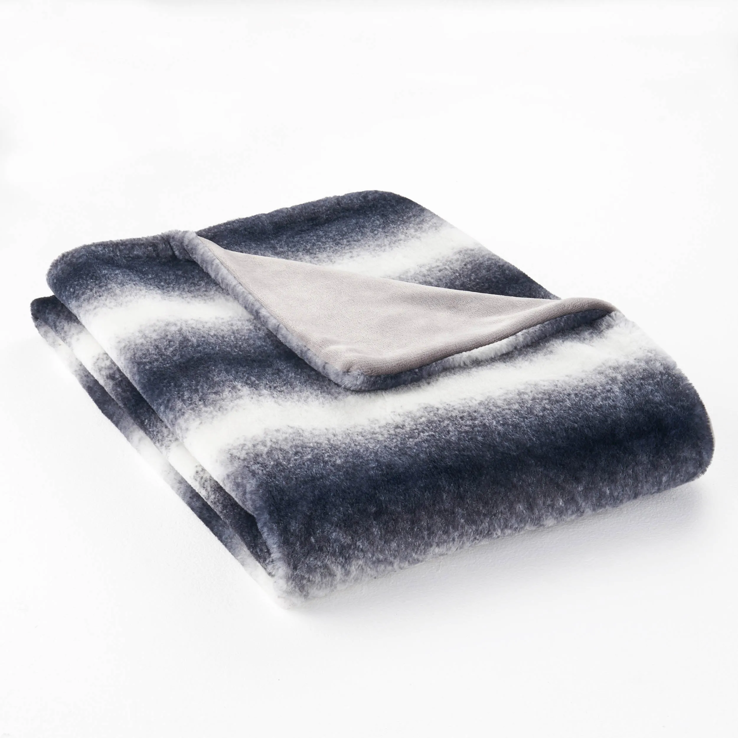 Tuscan Faux Fur Throw Blanket, Black with White Stripes