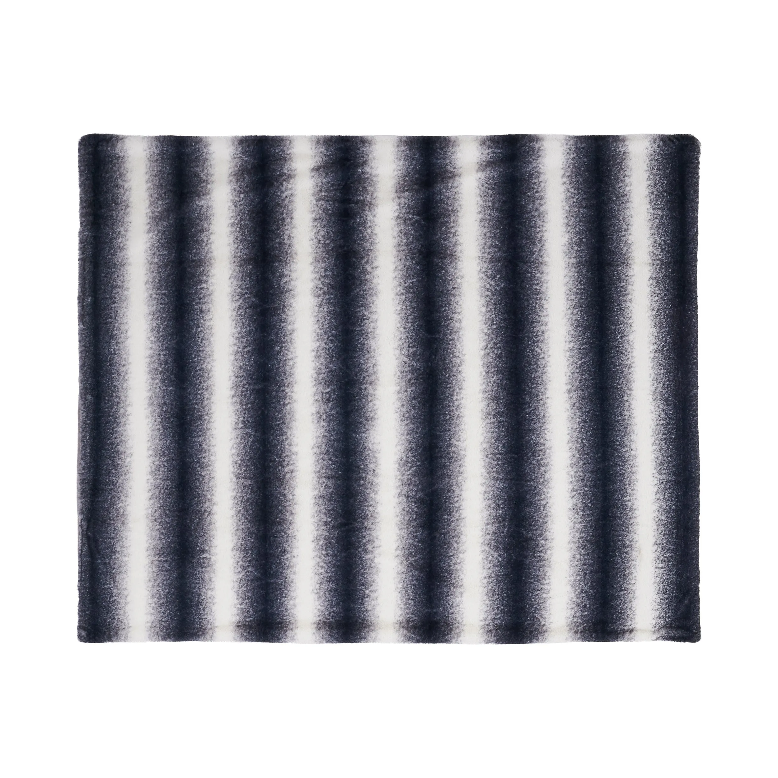 Tuscan Faux Fur Throw Blanket, Black with White Stripes