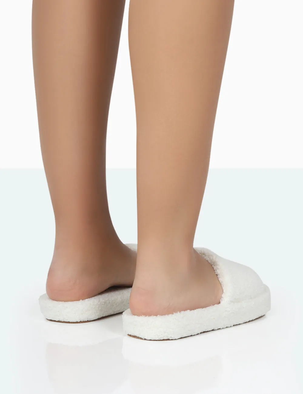 Vale Ecru Borg Fluffy Slider Slipper