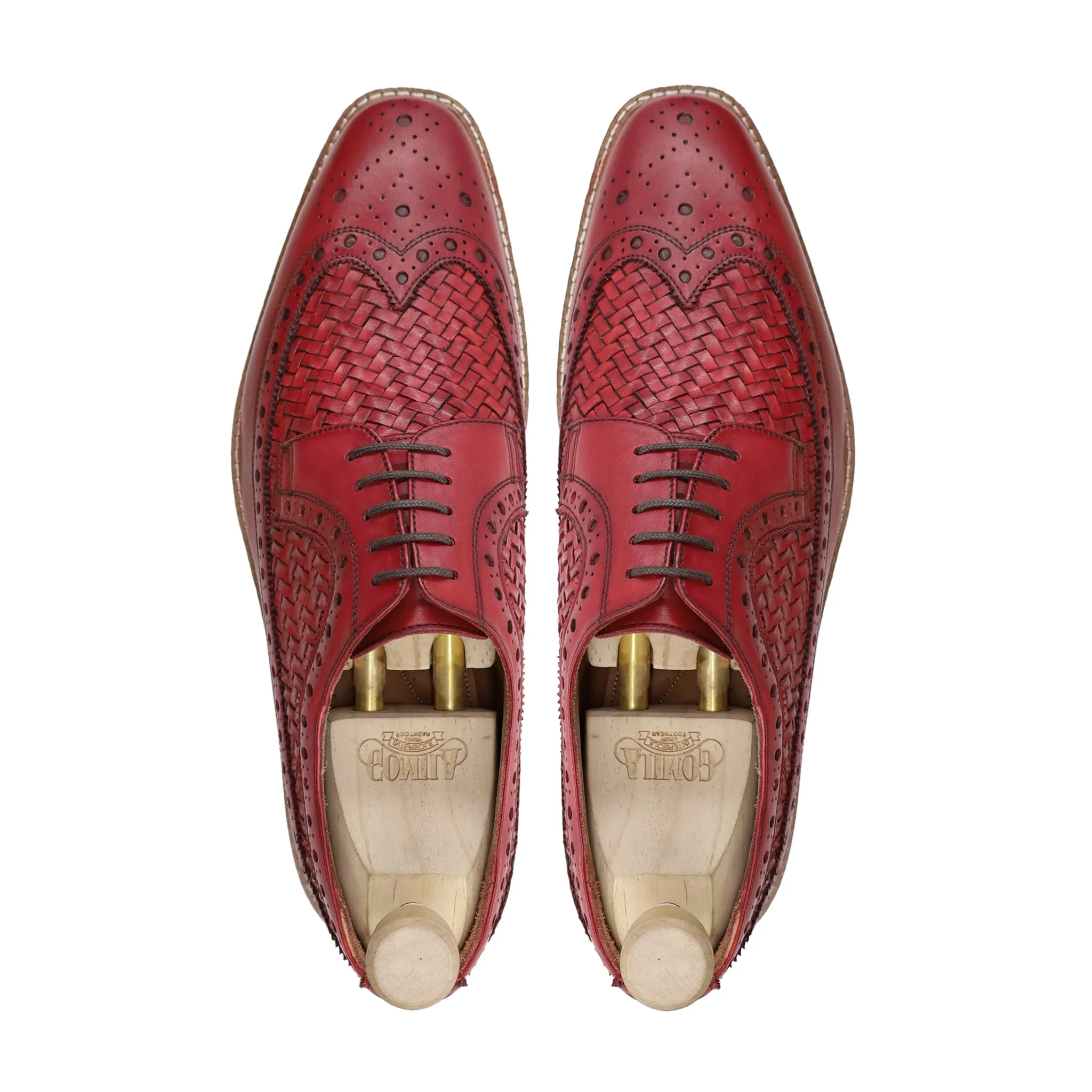 Wenta - Me's Oxblood Calf And Hand Woven Calf Leather Derby Shoe