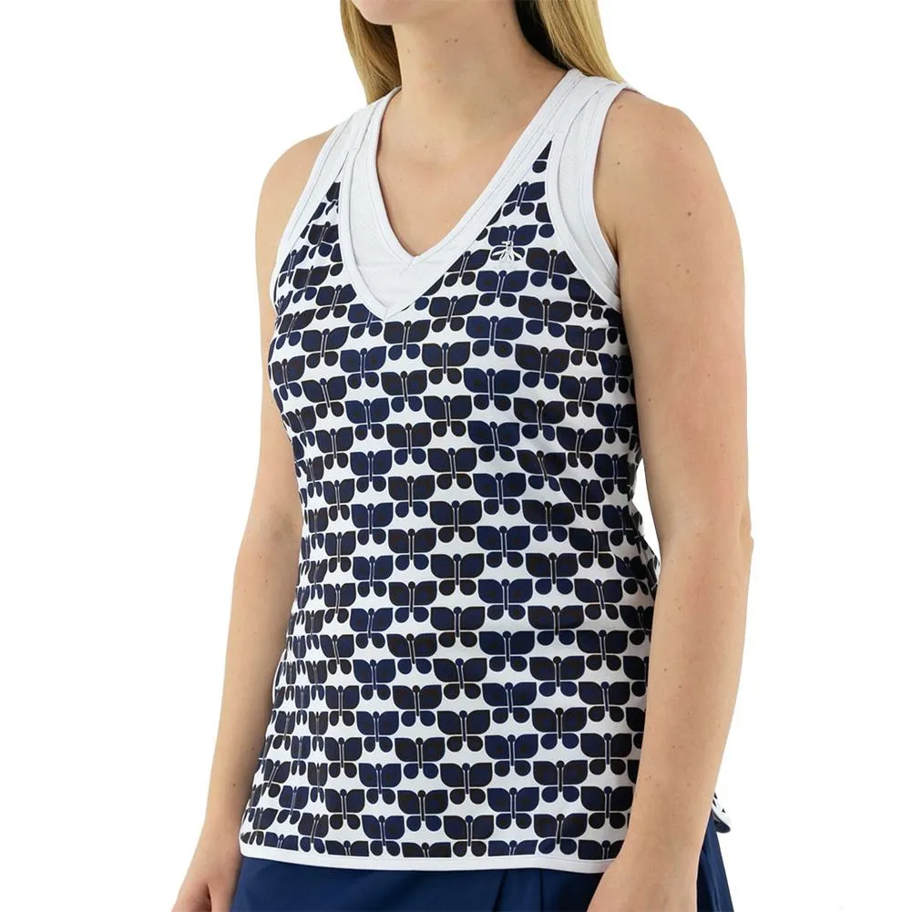 Women's Sleeveless Geo Butterfly Tennis Top with Shelf Bra Bright White